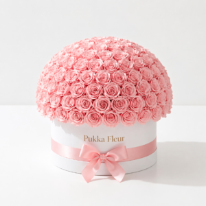White Super Dome Box - Pink Roses