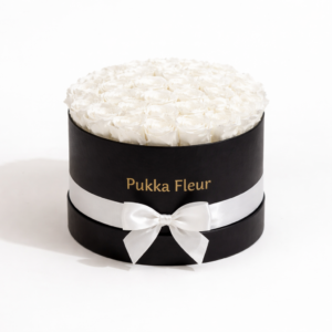 Black Medium Classic Box - White Roses