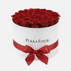 White Medium Classic Box - Red Roses