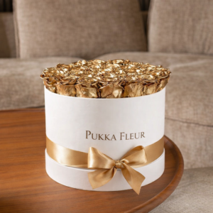 White Medium Classic Box - Gold Roses