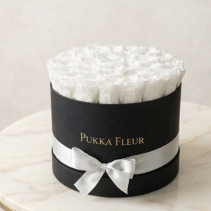 Black Medium Classic Box - White Roses