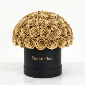 Light Blue Medium Dome Box - Gold Roses