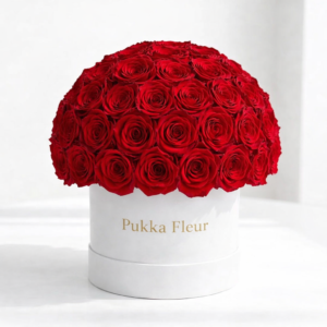 White Medium Dome Box - Red Roses